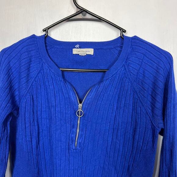 Calvin Klein cobalt blue ribbed 1/4 zip long sleeve sweater. Size m - Picture 3 of 7